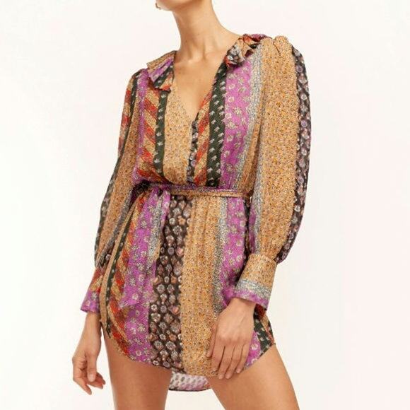 Equipment Ella Silk Blouson Mini Dress S Boho Patchwork Old Money Resortwear - Picture 4 of 14